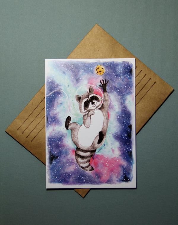 Raccoon - My, Raccoon, Drawing, Postcard, Postcrossing