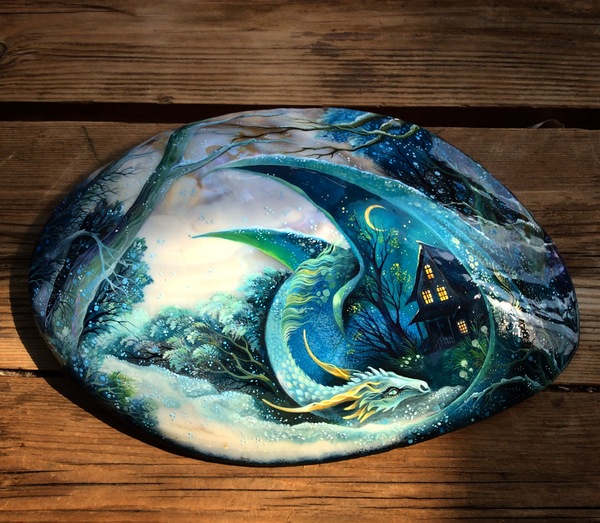 New Guardian Dragon) - Seashells, Nacre, Painting, The Dragon, Acrylic