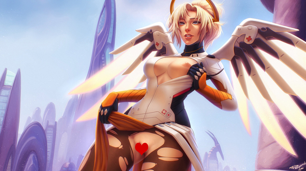 Mercy - NSFW, Personalami, Арт, Девушки, Рисованная эротика, Фута, Overwatch, Mercy, Blizzard, Futanari