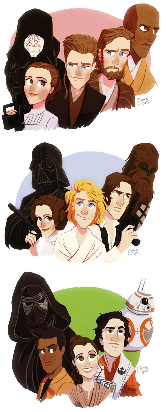 The main characters of the three trilogies - Star Wars, , Art