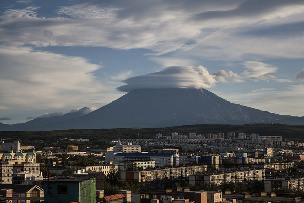 Petropavlovsk-Kamchatsky against the backdrop of the Koryaksky volcano - Petropavlovsk-Kamchatsky, Mikhail Korostelev, Volcano, Koryaksky Volcano