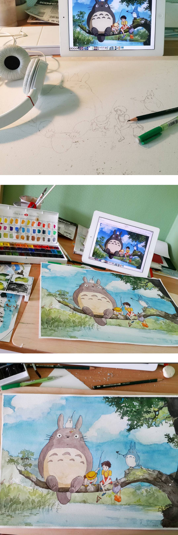 My Totoro - My, Art, Drawing, Watercolor, Totoro, Anime, Sharklu, Longpost