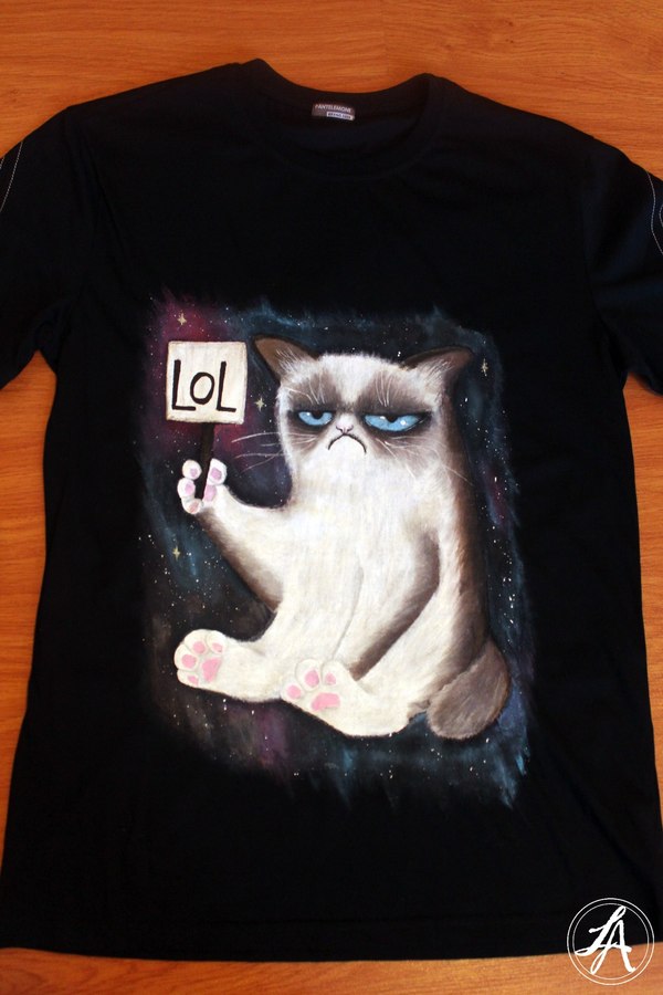 Still remember him? - My, Grumpycat, T-shirt, Hobby, Handmade, Painting, Present, , Space, , Grumpy cat