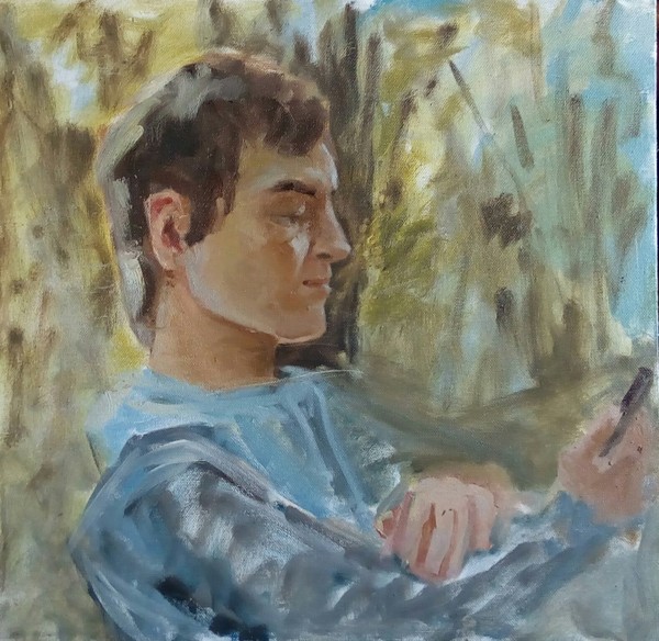 Received a text message from a loved one. - My, Painting, , Krasnoyarsk, , Painting, Portrait, Autumn