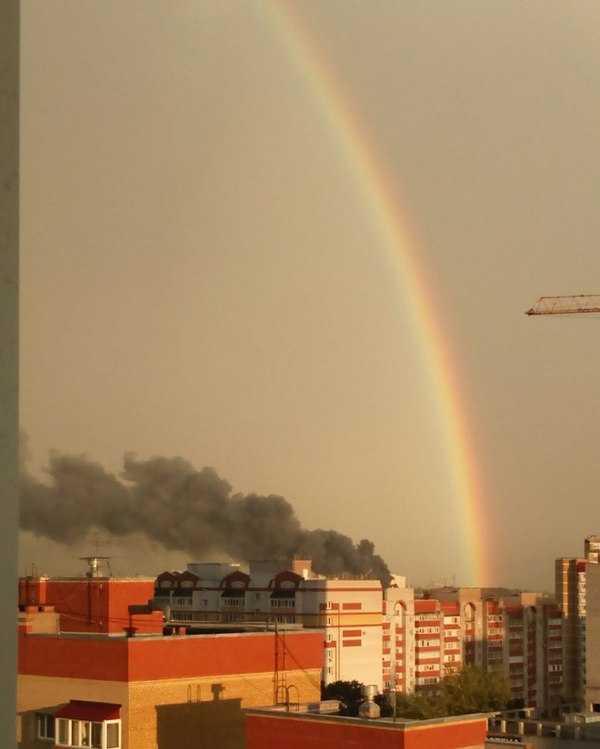 After the rain - My, Kirov, Fire, Rainbow, , Longpost, Question