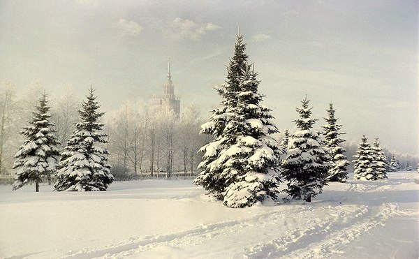 View of Moscow State University. - Moscow, Leninskiye Gorki, Sparrow Hills, MSU, Winter, Story, Photo, Retro