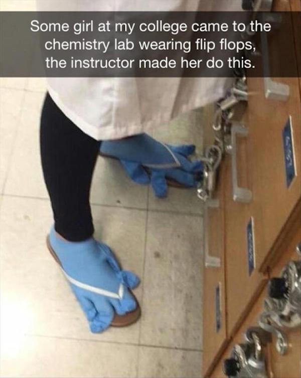 Safety first - Safety, Safety engineering, Chemistry, College, Gloves, Legs, Slippers