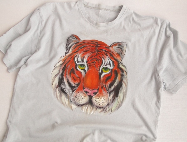 T-shirt painting - Longpost, My, With your own hands, Tiger, Painting, Acrylic, Painting on fabric, 