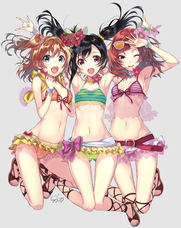 By  hario - Аниме, Anime Art, Бикини, Love live! School Idol Project, Kousaka honoka, Nishikino Maki, Yazawa Nico