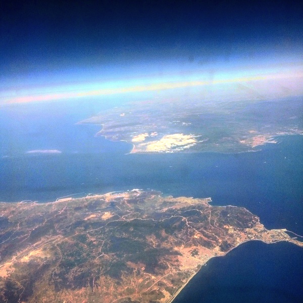 Strait of Gibraltar. Fotkal when flying to Morocco. It is a pity that the porthole was a little dirty and stained. - My, Morocco, Gibraltar, 