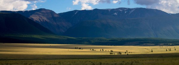Panorama of the Kurai steppe. - My, Altai, Sunset, Landscape, Панорама, Altai Mountains, Kurai steppe, Nature, Travels, Altai Republic