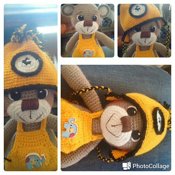 Teddy bear in minion costume - My, Amigurumi, Toys, Handmade, Knitting, With your own hands