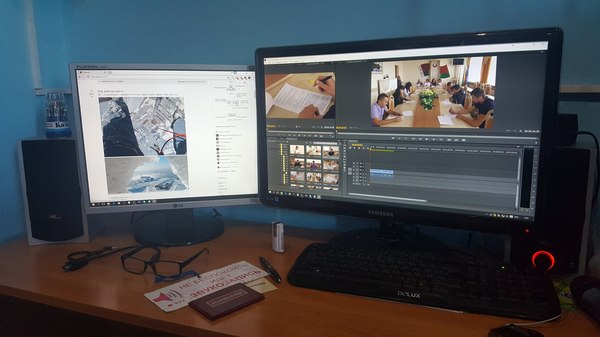 Workplace of a video editing engineer. - My, Workplace, Work, , Монитор, My