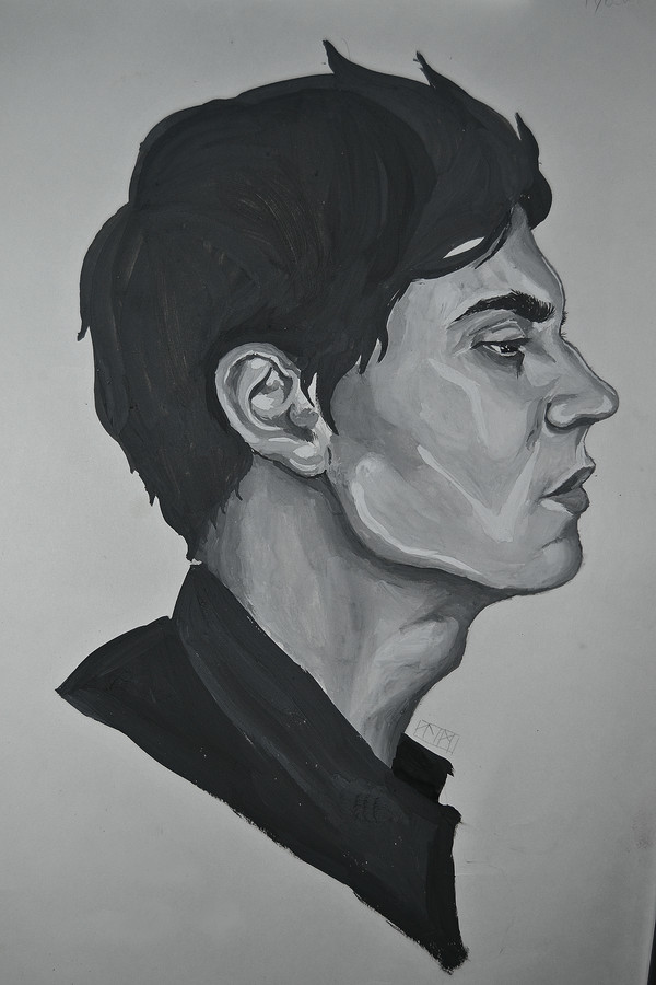 Evan Peters - My, My, Gouache, Black and white, Portrait by photo, Evan Peters