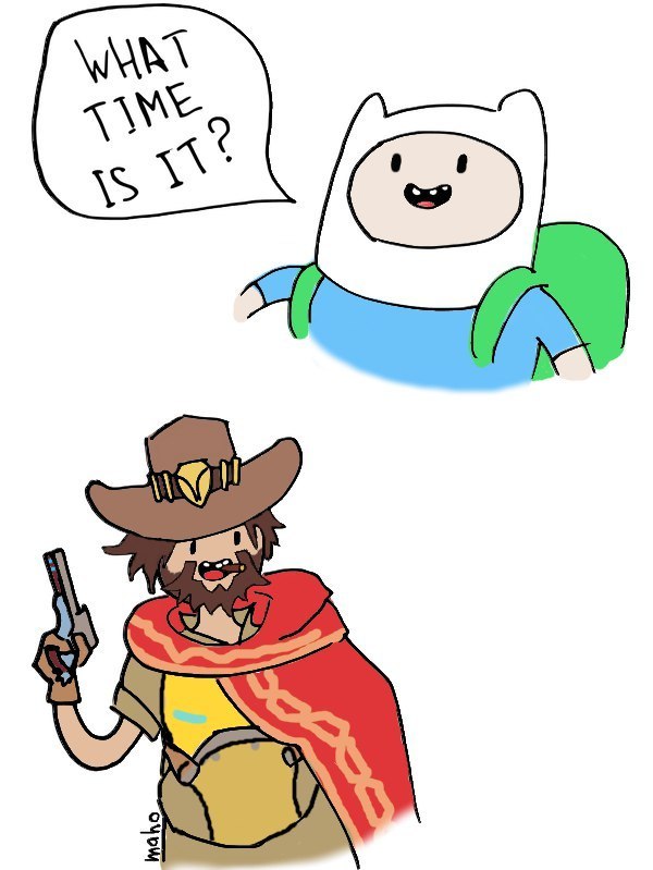 What time is it? - Overwatch, McCree, Adventure Time, Полдень