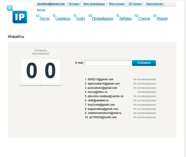 Бесплатные инвайты (приглашения) на 2ip.ru
