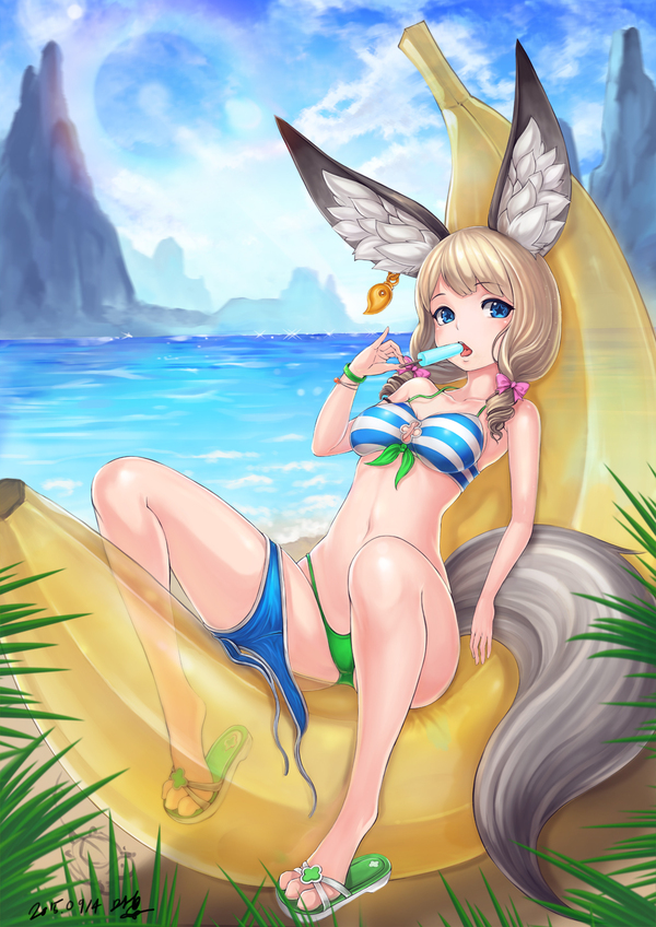 Anime Art - Anime art, Anime, Blade and Soul, Lyn, Animal ears, Kitsune, Swimsuit