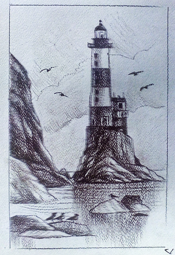 Lighthouse - My, Drawing, Sepia, Graphics
