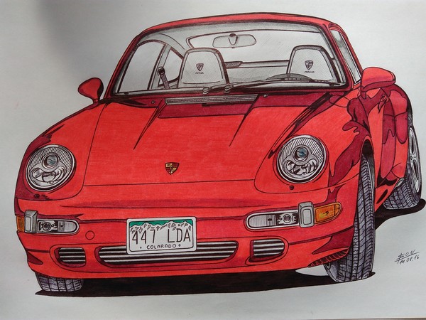 Not many cars in color - My, Pencil drawing, Art, Auto, Porsche, Mercedes, Audi, Volkswagen, Longpost