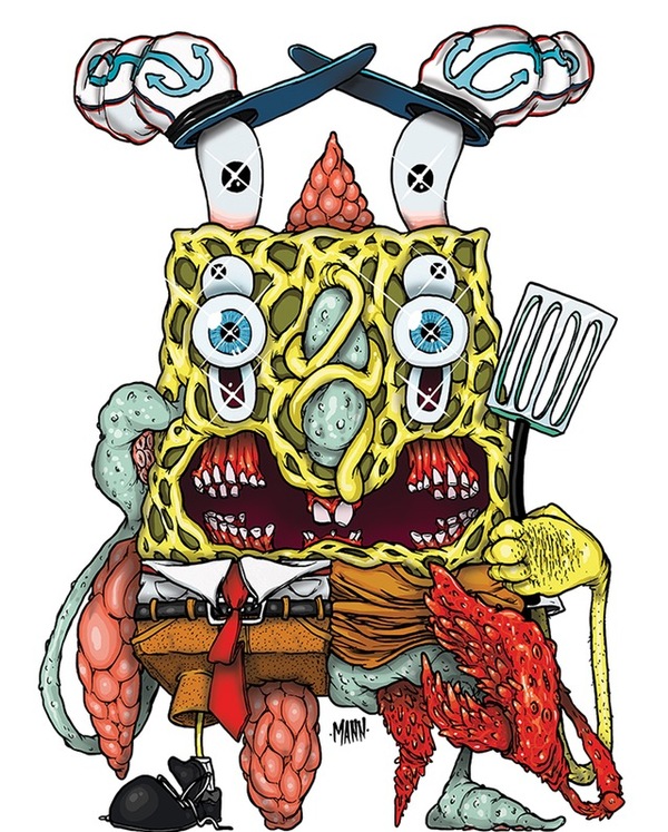 Spongeward Starkrabs - SpongeBob, , Drawing, Trash, Psychedelic, Trash