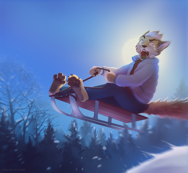 HELP! - Koul fardreamer, Art, Furry, Winter, Sled, cat