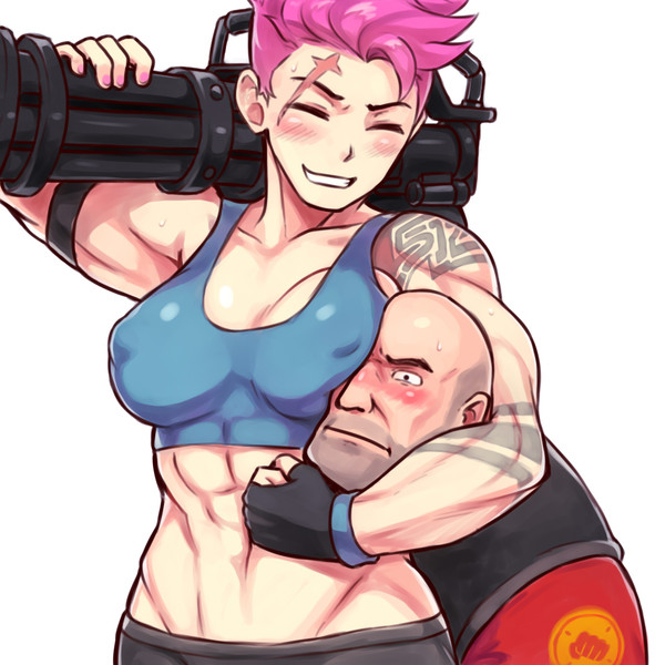 Who touched my Sasha? - Sieyarelow, Strong girl, Overwatch, Team Fortress 2, Crossover, Heavy, Art, Zarya