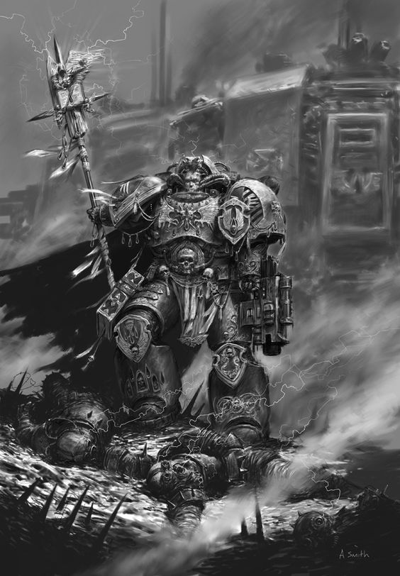 Библиарий - Warhammer 40k, Арт, Монохром, Adeptus Astartes, Псайкер