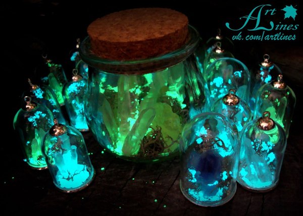 Glow in the dark compositions - My, Decoration, Composition, Handmade, Pendant, Natural stones, With your own hands, Longpost