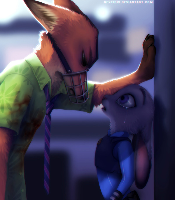 Непрощённый - Зверополис, Кровь, Арт, Nick Wilde, Judy Hopps, Намордник, Neytirix, Speed painting, Видео