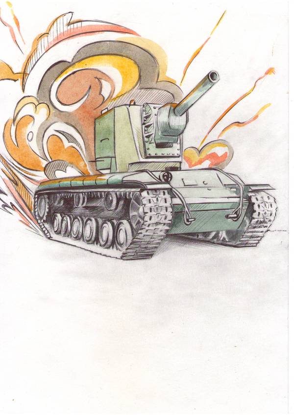 Kv-2 as a gift: D - My, Tanks, Kv-2, Drawing, Watercolor, Pen, Presents