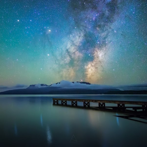The Milky Way and its own airglow over the volcano and Lake Tarawera in New Zealand. - Photo, Milky Way, beauty, Nature, Space, Beautiful view