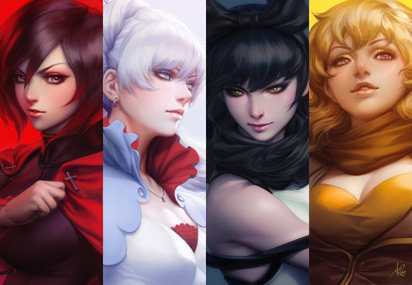 RWBY , , Anime Art, RWBY, Artgerm, Team RWBY, Ruby Rose, Weiss Schnee, Blake Belladonna, Yang Xiao Long