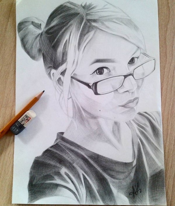 Pencil drawing - Portrait by photo, Art, Painting, Creation, Pencil, Girls