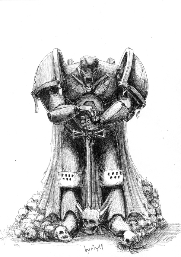 War Hammer 40k Space Marine - My, Warhammer 40k, Drawing, Pen drawing, Space Marine, Warhammer