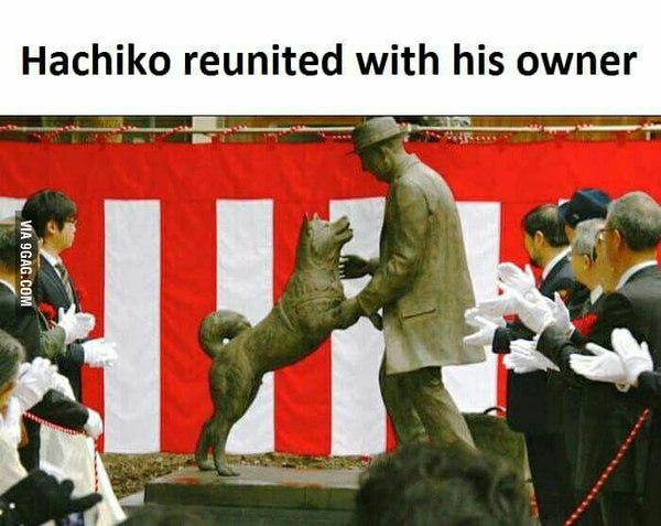 Hachiko is reunited with his master. (beautiful statue) - The statue, Japan, Hachiko, Sculpture