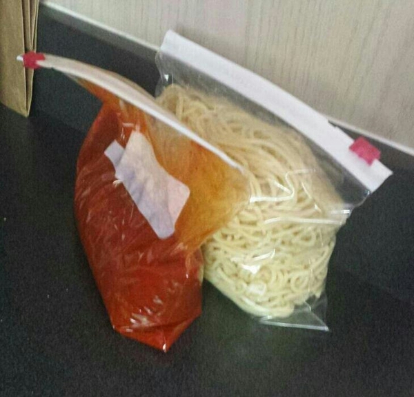 When grandma loves you but is tired of not returning the container - Paste, Spaghetti, Sauce, , Ziplock, Package