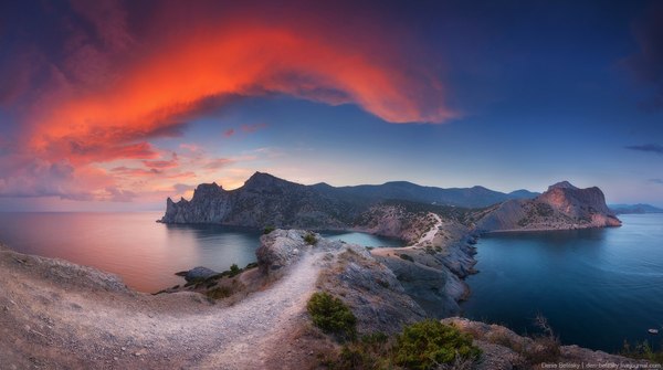 Sunset at Cape Kapchik, near the village of Novy Svet. - Sunset, Photo, Images, Road, Sea