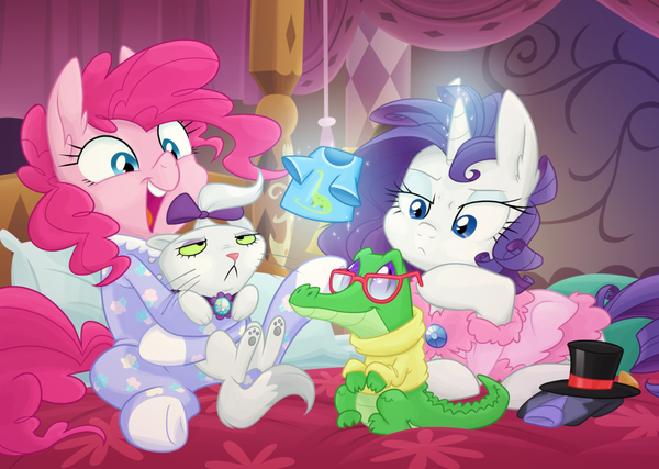 Pet Night My Little Pony, Rarity, Pinkie Pie, Opalescence, Gummy, Equestria-prevails