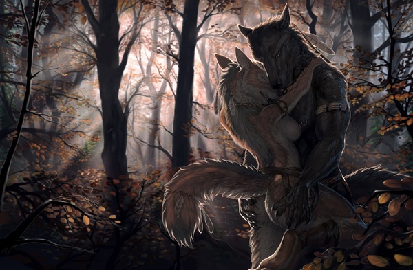 In the woods - NSFW, Furotica, Aaros, Wolf, Forest, Art, Furry, Autumn