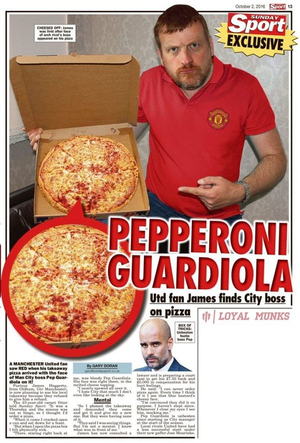 Pepperoni Guardiola - Sport, Football, Pizza, Manchester United, Manchester city, Josep Guardiola, Football fans