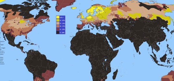 Infographic showing the percentage of people with blond hair in the world. - Arzamas, Interesting, Infographics, 