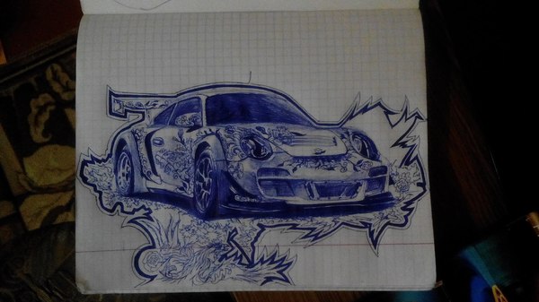 I just decided to write a pen in the margins ... - My, Drawing, Pen, Porsche, Art, 911