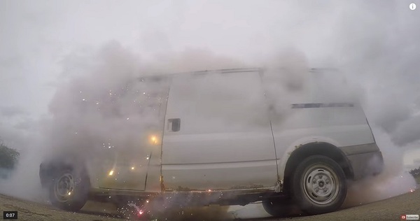 What happens if fireworks explode in a car? - Events, Society, Fireworks, Car, Explosion, British, Ford Transit, Popular mechanics, Video, Longpost