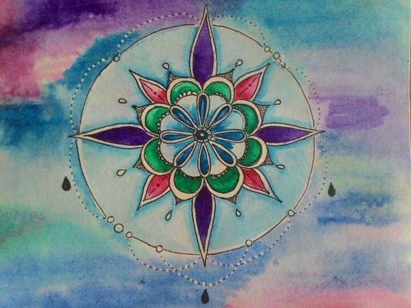 First attempt at watercolor. - My, Watercolor, Drawing, Space, Mandala