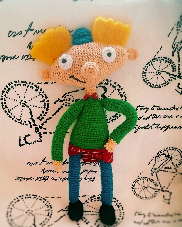 Hey, Arnold!!! Cotton, knitted frame doll, arms - legs bend, funny baby from childhood - My, Amigurumi, , With your own hands, Knitting, Toys, Doll, Cartoons, Nickelodeon