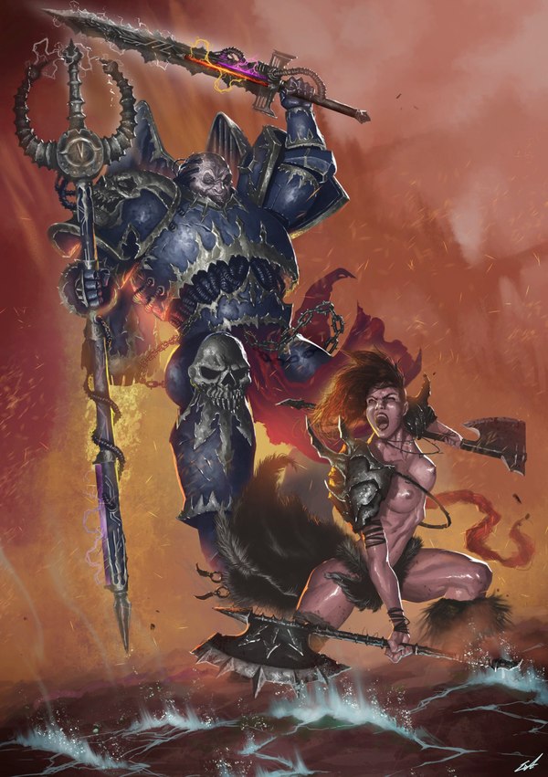 Колдун и смертная воительница Хаоса - NSFW, Warhammer 40k, Хаос, Chaos Sorcerer