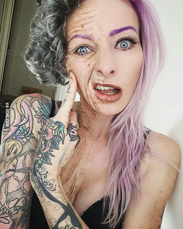 Makeup - Girl with tattoo, 9GAG, Old woman