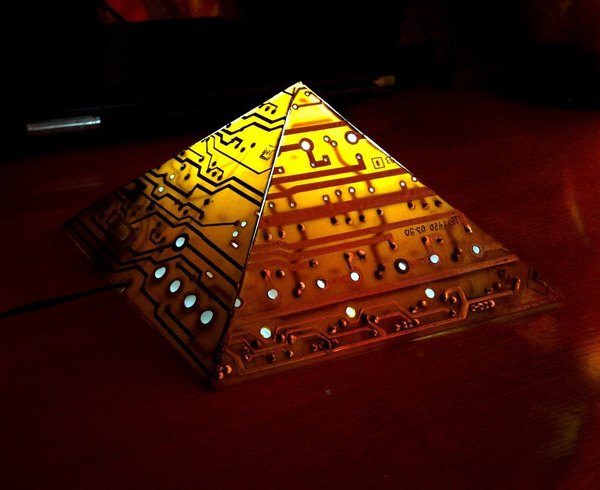 Lamp from printed circuit boards. LED lights. Powered by 220-5v adapter. - My, Pyramid, Esoterics, Lamp, Presents, With your own hands, With his hands, Handmade, Homemade