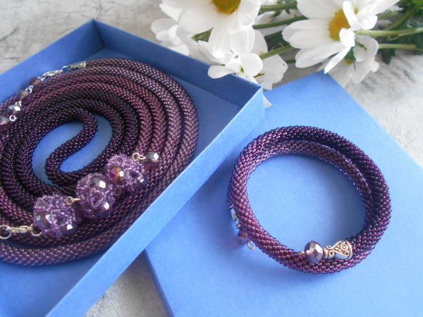 Margo - delicate purple set - My, Beaded harnesses, Beads, A bracelet, Lariat