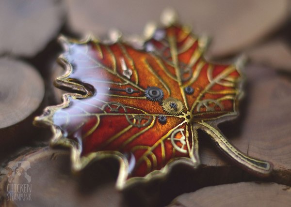 New brass leaf brooches - My, Steampunk, Creation, With your own hands, Autumn, Leaves, Decoration, Longpost